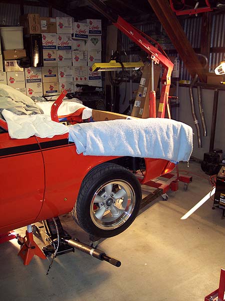 Engine hoist in place